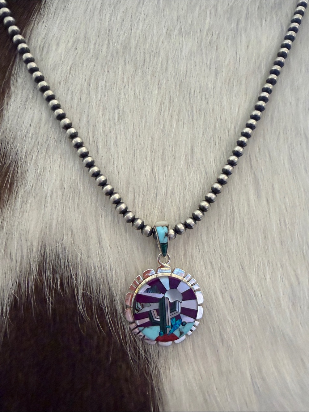 ❤️Signed “K” Galaxy Navajo Sterling Desert Scene Statement Pendant Unisex 1.89”L - Picture 3 of 14